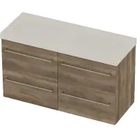Basic Line Moby 46 Badmeubel 120x46x66cm - 4 Lades - Opbouwgreep - Wastafel Dubbel Mat Wit - Zonder Kraangat - Scotch Oak - Badkamermeubels, Badmeubel