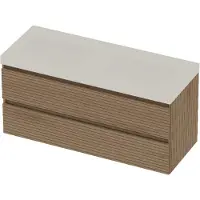 Basic Line Moby 46 Badmeubel 120x46x58cm - Greeploos - Wastafel Dubbel Mat Wit - Zonder Kraangat - Lamello Oak - Badkamermeubels, Badmeubel Sets