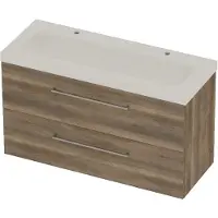 Basic Line Moby 46 Badmeubel 120x46x66cm - Opbouwgreep - Wastafel Midden Glans Wit - 2 Kraangaten - Scotch Oak - Badkamermeubels, Badmeubel Sets
