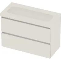Basic Line Moby 46 Badmeubel 100x46x66cm - Greeploos - Wastafel Midden Glans Wit - Zonder Kraangat - Ice White - Badkamermeubels, Badmeubel Sets