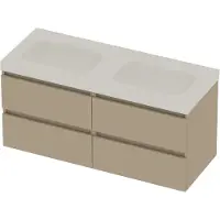 Basic Line Moby 46 Badmeubel 120x46x58cm - 4 Lades - Greeploos - Wastafel Dubbel Glans Wit - Zonder Kraangat - Matt Beige - Badkamermeubels, Badmeubel