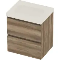 Basic Line Moby 46 Badmeubel 60x46x66cm - Greeploos - Wastafel Midden Mat Wit - Zonder Kraangat - Scotch Oak - Badkamermeubels, Badmeubel Sets