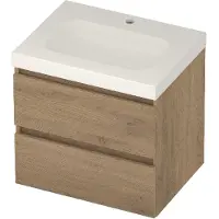 Basic Line Moby 46 Badmeubel 60x46x58cm - Greeploos - Wastafel Midden Glans Wit - 1 Kraangat - Pure Oak - Badkamermeubels, Badmeubel Sets