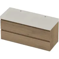 Basic Line Moby 46 Badmeubel 120x46x58cm - Greeploos - Wastafel Dubbel Mat Wit - 2 Kraangaten - Pure Oak - Badkamermeubels, Badmeubel Sets