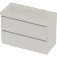 Basic Line Moby 46 Badmeubel 100x46x66cm - Greeploos - Wastafel Midden Glans Wit - 2 Kraangaten - Ice White - Badkamermeubels, Badmeubel Sets