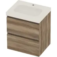 Basic Line Moby 46 Badmeubel 60x46x66cm - Greeploos - Wastafel Midden Glans Wit - 1 Kraangat - Scotch Oak - Badkamermeubels, Badmeubel Sets