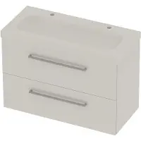 Basic Line Moby 46 Badmeubel 100x46x66cm - Opbouwgreep - Wastafel Midden Glans Wit - 2 Kraangaten - Ice White - Badkamermeubels, Badmeubel Sets