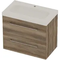 Basic Line Moby 46 Badmeubel 80x46x66cm - Opbouwgreep - Wastafel Midden Glans Wit - 1 Kraangat - Scotch Oak - Badkamermeubels, Badmeubel Sets