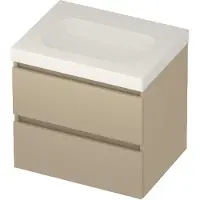 Basic Line Moby 46 Badmeubel 60x46x58cm - Greeploos - Wastafel Midden Glans Wit - Zonder Kraangat - Matt Beige - Badkamermeubels, Badmeubel Sets