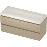 Basic Line Moby 46 Badmeubel 120x46x58cm - Greeploos - Wastafel Midden Glans Wit - Zonder Kraangat - Matt Beige - Badkamermeubels, Badmeubel Sets