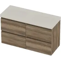Basic Line Moby 46 Badmeubel 120x46x66cm - 4 Lades - Greeploos - Wastafel Dubbel Mat Wit - Zonder Kraangat - Scotch Oak - Badkamermeubels, Badmeubel
