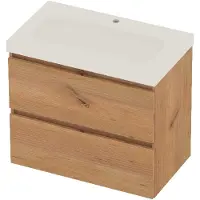 Basic Line Moby 46 Badmeubel 80x46x66cm - Greeploos - Wastafel Midden Mat Wit - 1 Kraangat - Whisky Oak - Badkamermeubels, Badmeubel Sets