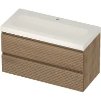 Basic Line Moby 46 Badmeubel 100x46x58cm - Greeploos - Wastafel Midden Glans Wit - 1 Kraangat - Lamello Oak - Badkamermeubels, Badmeubel Sets