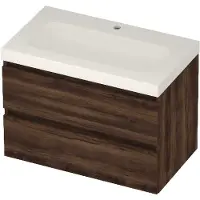Basic Line Moby 46 Badmeubel 80x46x58cm - Greeploos - Wastafel Midden Glans Wit - 1 Kraangat - Barista Oak - Badkamermeubels, Badmeubel Sets