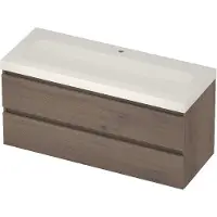 Basic Line Moby 46 Badmeubel 120x46x58cm - Greeploos - Wastafel Midden Glans Wit - 1 Kraangat - Dusk Oak - Badkamermeubels, Badmeubel Sets