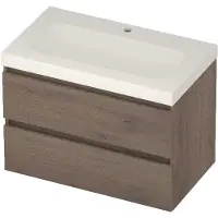 Basic Line Moby 46 Badmeubel 80x46x58cm - Greeploos - Wastafel Midden Glans Wit - 1 Kraangat - Dusk Oak - Badkamermeubels, Badmeubel Sets