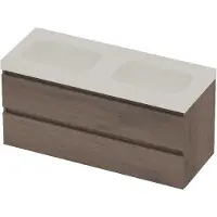 Basic Line Moby 46 Badmeubel 120x46x58cm - Greeploos - Wastafel Dubbel Glans Wit - Zonder Kraangat - Dusk Oak - Badkamermeubels, Badmeubel Sets