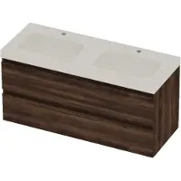 Basic Line Moby 46 Badmeubel 120x46x58cm - Greeploos - Wastafel Dubbel Glans Wit - 2 Kraangaten - Barista Oak - Badkamermeubels, Badmeubel Sets