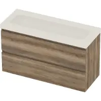 Basic Line Moby 46 Badmeubel 120x46x66cm - Greeploos - Wastafel Midden Glans Wit - Zonder Kraangat - Scotch Oak - Badkamermeubels, Badmeubel Sets