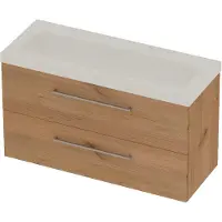 Basic Line Moby 46 Badmeubel 120x46x66cm - Opbouwgreep - Wastafel Midden Glans Wit - Zonder Kraangat - Whisky Oak - Badkamermeubels, Badmeubel Sets