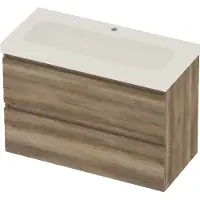 Basic Line Moby 46 Badmeubel 100x46x66cm - Greeploos - Wastafel Midden Glans Wit - 1 Kraangat - Scotch Oak - Badkamermeubels, Badmeubel Sets