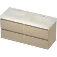 Basic Line Moby 46 Badmeubel 120x46x58cm - 4 Lades - Greeploos - Wastafel Dubbel Glans Wit - 2 Kraangaten - Matt Beige - Badkamermeubels, Badmeubel