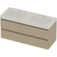 Basic Line Moby 46 Badmeubel 120x46x58cm - Greeploos - Wastafel Dubbel Glans Wit - 2 Kraangaten - Matt Beige - Badkamermeubels, Badmeubel Sets