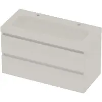 Basic Line Moby 46 Badmeubel 100x46x58cm - Greeploos - Wastafel Midden Mat Wit - 2 Kraangaten - Matt White - Badkamermeubels, Badmeubel Sets