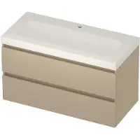 Basic Line Moby 46 Badmeubel 100x46x58cm - Greeploos - Wastafel Midden Glans Wit - 1 Kraangat - Matt Beige - Badkamermeubels, Badmeubel Sets