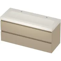Basic Line Moby 46 Badmeubel 120x46x58cm - Greeploos - Wastafel Midden Mat Wit - 2 Kraangaten - Matt Beige - Badkamermeubels, Badmeubel Sets
