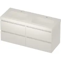 Basic Line Moby 46 Badmeubel 120x46x58cm - 4 Lades - Greeploos - Wastafel Dubbel Glans Wit - 2 Kraangaten - Matt White - Badkamermeubels, Badmeubel