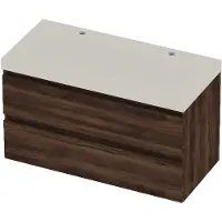 Basic Line Moby 46 Badmeubel 100x46x58cm - Greeploos - Wastafel Midden Mat Wit - 2 Kraangaten - Barista Oak - Badkamermeubels, Badmeubel Sets