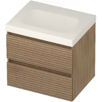 Basic Line Moby 46 Badmeubel 60x46x58cm - Greeploos - Wastafel Midden Mat Wit - Zonder Kraangat - Lamello Oak - Badkamermeubels, Badmeubel Sets
