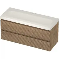 Basic Line Moby 46 Badmeubel 120x46x58cm - Greeploos - Wastafel Midden Mat Wit - 1 Kraangat - Lamello Oak - Badkamermeubels, Badmeubel Sets