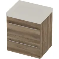 Basic Line Moby 46 Badmeubel 60x46x66cm - Opbouwgreep - Wastafel Midden Mat Wit - Zonder Kraangat - Scotch Oak - Badkamermeubels, Badmeubel Sets