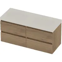 Basic Line Moby 46 Badmeubel 120x46x58cm - 4 Lades - Greeploos - Wastafel Dubbel Mat Wit - Zonder Kraangat - Pure Oak - Badkamermeubels, Badmeubel