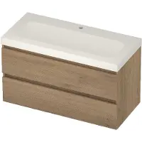 Basic Line Moby 46 Badmeubel 100x46x58cm - Greeploos - Wastafel Midden Mat Wit - 1 Kraangat - Pure Oak - Badkamermeubels, Badmeubel Sets