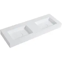 CERANO Dubbele wastafel van gemarmerd composiet, wandmodel, mat wit, 133x45 cm