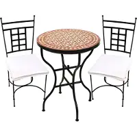 Marrakesch Orient & Mediterran Interior Bistroset 3-delig Albaicín Beige Bordeaux 60cm Athen | Mediterrane mozaïektafel met 2 stoelen | Handgemaakt balkon- en tuinset | Marokkaanse mozaïekmeubels van smeedijzer