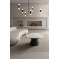 STONES Salontafel Pillar Big, 90x90 cm, met een keramisch tafelblad met een witte marmerlook op glas en een antraciet metalen frame