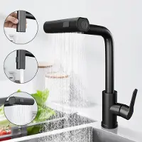 ZMH Keukenmengkraan, zwarte watervaluitloop, uittrekbare spoelkraan met douche, mengkraan voor spoelbak, 360° draaibaar, roestvrijstalen kraan met 3 straalstanden, keukenmengkraan