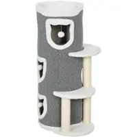 PawHut Krabpalen, 101 cm hoog, kattenhuis met holte, speelbal en pluche rand