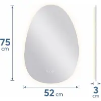 Relaxdays Badspiegel Kiesel, 75x52 cm, LED-spiegel met dimfunctie, 3 lichtstanden, anti-condens, IP44, spiegel voor de badkamer, glas