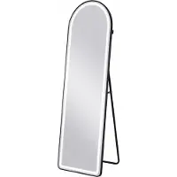 Relaxdays Lichaamsspiegel met verlichting, 160 x 50 cm, gebogen vorm, 2-in-1: vrijstaande spiegel en wandspiegel, metaal, zwart