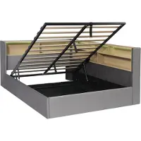 OKWISH Opklapbed 140x190 Cm - Hydraulisch Bed Met Led En Usb C - Met Opbergruimte - Kinderkamer - Stof - Grijs - Zonder Matras