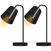 HOMCOM set van 2 tafellampen, zwart, met USB-A en USB-C aansluitingen