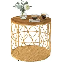 Outsunny Salontafel-Acaciahout, PE-rotan-Ø50 x 47,5H cm-Teak