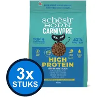 Schesir 3x Born Carnivore Kat Dry Haring & Zalm - Kattenbrokken Graanvrij - 1,25 kg