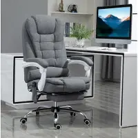 MODFU Bureaustoel – Draaistoel met Vibratiemassage & Verwarming – Verstelbare Rugleuning & Voetensteun – Polyester – Grijs – 65 x 70 x 111-119 cm