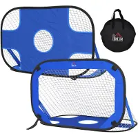 HOMCOM Voetbaldoelen, opklapbaar, draagbaar voetbalnet, set van 2, mini-doelen, inklapbaar, blauw